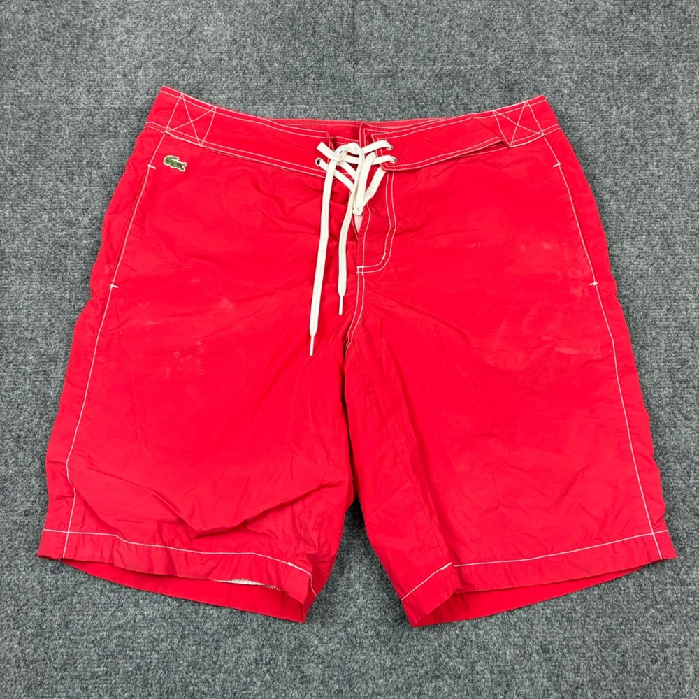 Lacoste Mens Red Board Shorts Swim Trunks Size Large Mesh Lined Logo